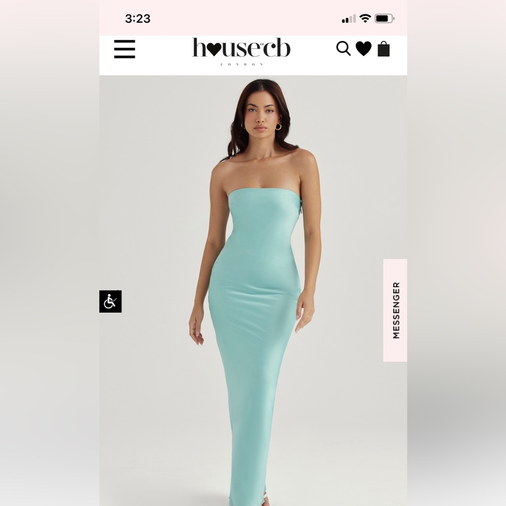 House of CB Alette Jade Satin Strapless Maxi Dress